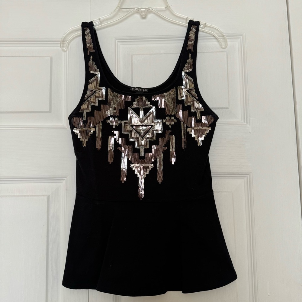 Express Sequence Black Peplum Tank Size XS